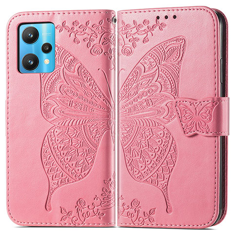 Custodia Portafoglio In Pelle Farfalla Cover con Supporto per Realme 9 5G Rosa Caldo