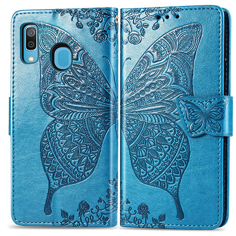 Custodia Portafoglio In Pelle Farfalla Cover con Supporto per Samsung Galaxy A30 Blu