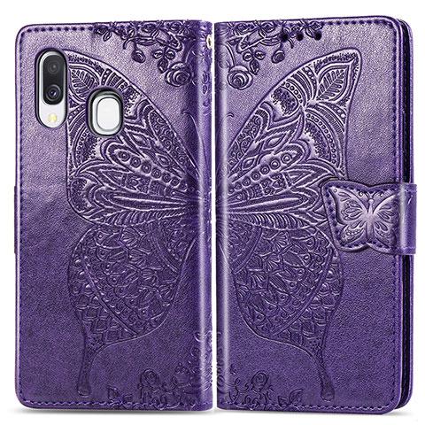 Custodia Portafoglio In Pelle Farfalla Cover con Supporto per Samsung Galaxy A40 Viola