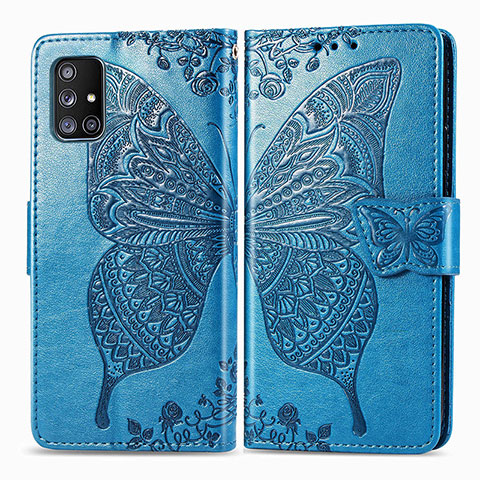 Custodia Portafoglio In Pelle Farfalla Cover con Supporto per Samsung Galaxy A51 5G Blu