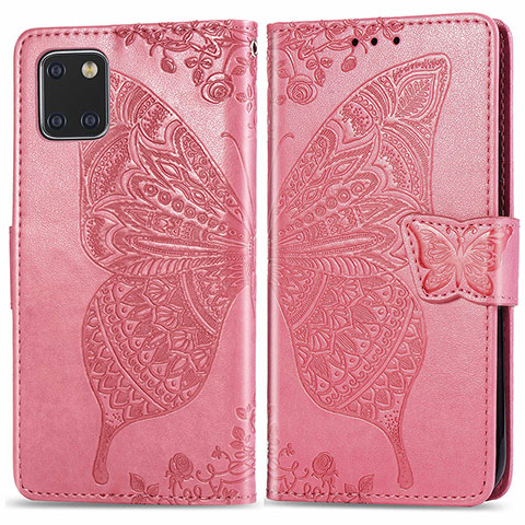 Custodia Portafoglio In Pelle Farfalla Cover con Supporto per Samsung Galaxy A81 Rosa Caldo