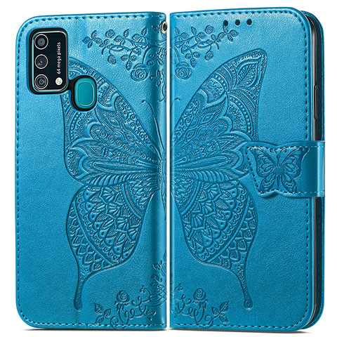 Custodia Portafoglio In Pelle Farfalla Cover con Supporto per Samsung Galaxy F41 Blu