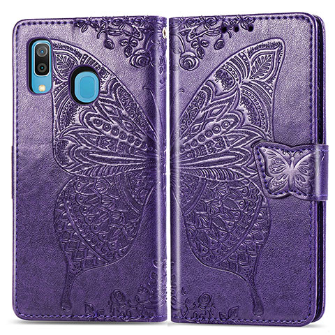 Custodia Portafoglio In Pelle Farfalla Cover con Supporto per Samsung Galaxy M10S Viola