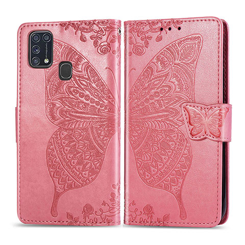 Custodia Portafoglio In Pelle Farfalla Cover con Supporto per Samsung Galaxy M21s Rosa Caldo