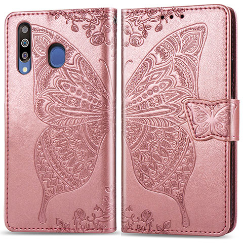 Custodia Portafoglio In Pelle Farfalla Cover con Supporto per Samsung Galaxy M30 Rosa