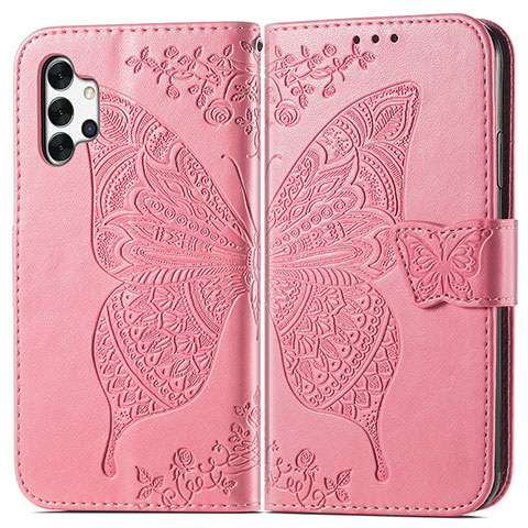 Custodia Portafoglio In Pelle Farfalla Cover con Supporto per Samsung Galaxy M32 5G Rosa Caldo