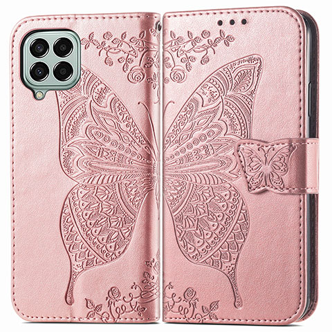 Custodia Portafoglio In Pelle Farfalla Cover con Supporto per Samsung Galaxy M33 5G Rosa