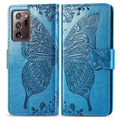 Custodia Portafoglio In Pelle Farfalla Cover con Supporto per Samsung Galaxy Note 20 Ultra 5G Blu