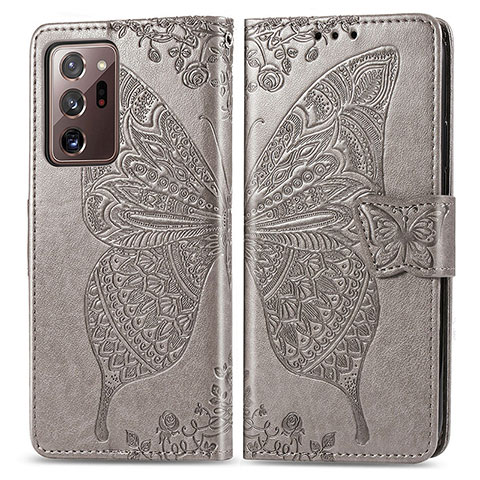 Custodia Portafoglio In Pelle Farfalla Cover con Supporto per Samsung Galaxy Note 20 Ultra 5G Grigio