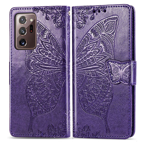 Custodia Portafoglio In Pelle Farfalla Cover con Supporto per Samsung Galaxy Note 20 Ultra 5G Viola