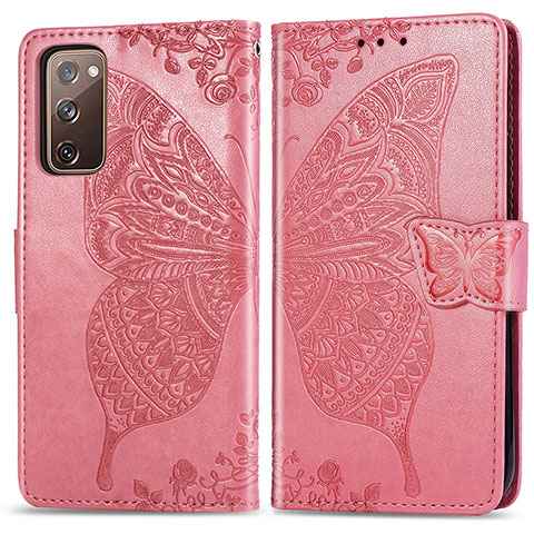 Custodia Portafoglio In Pelle Farfalla Cover con Supporto per Samsung Galaxy S20 FE (2022) 5G Rosa Caldo