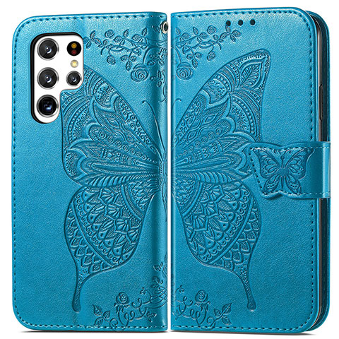 Custodia Portafoglio In Pelle Farfalla Cover con Supporto per Samsung Galaxy S21 Ultra 5G Blu