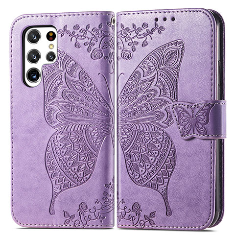 Custodia Portafoglio In Pelle Farfalla Cover con Supporto per Samsung Galaxy S21 Ultra 5G Lavanda