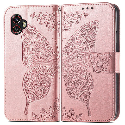 Custodia Portafoglio In Pelle Farfalla Cover con Supporto per Samsung Galaxy XCover 6 Pro 5G Rosa