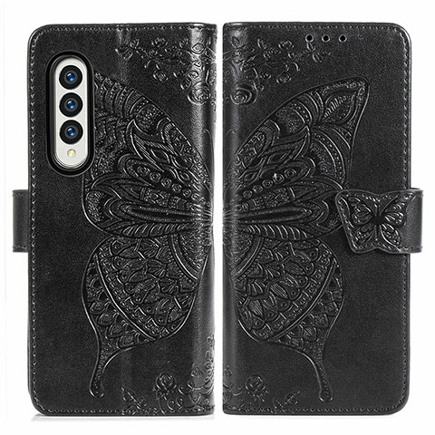 Custodia Portafoglio In Pelle Farfalla Cover con Supporto per Samsung Galaxy Z Fold3 5G Nero