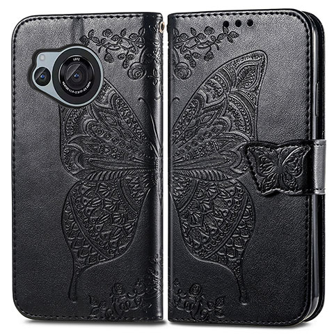 Custodia Portafoglio In Pelle Farfalla Cover con Supporto per Sharp Aquos R8 Nero
