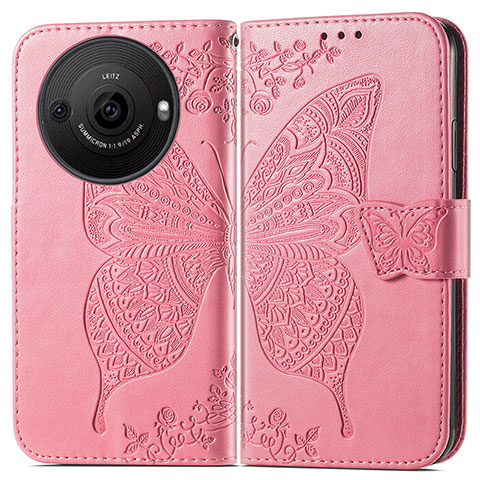 Custodia Portafoglio In Pelle Farfalla Cover con Supporto per Sharp Aquos R8 Pro Rosa Caldo