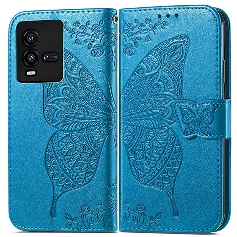 Custodia Portafoglio In Pelle Farfalla Cover con Supporto per Vivo iQOO 10 5G Blu