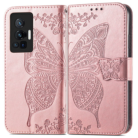 Custodia Portafoglio In Pelle Farfalla Cover con Supporto per Vivo X70 Pro 5G Rosa