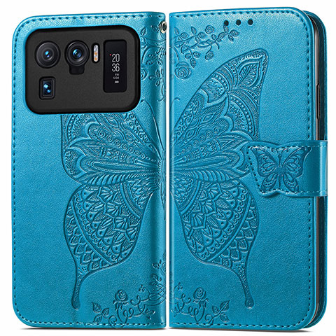 Custodia Portafoglio In Pelle Farfalla Cover con Supporto per Xiaomi Mi 11 Ultra 5G Blu