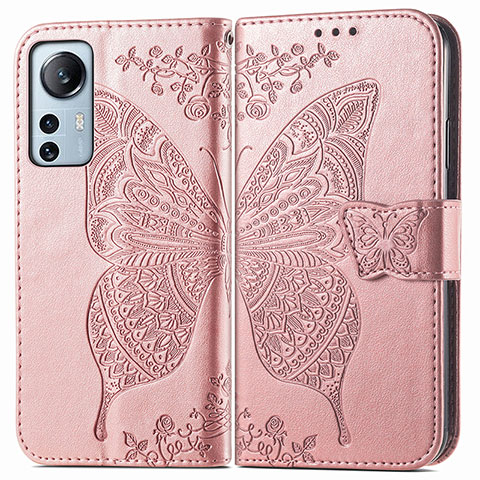 Custodia Portafoglio In Pelle Farfalla Cover con Supporto per Xiaomi Mi 12 Lite 5G Rosa