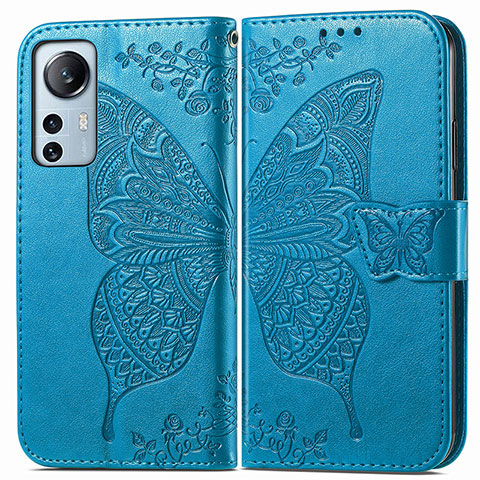 Custodia Portafoglio In Pelle Farfalla Cover con Supporto per Xiaomi Mi 12S 5G Blu