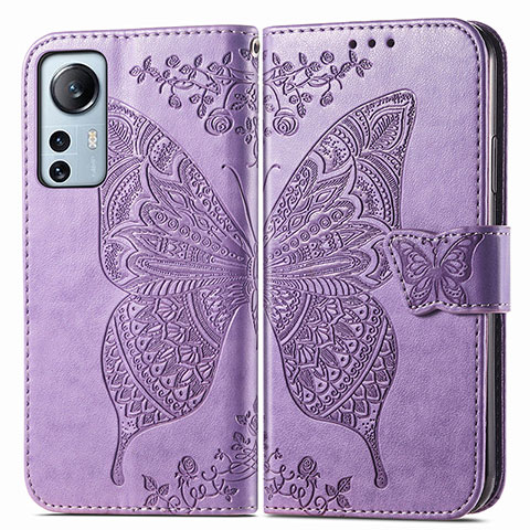 Custodia Portafoglio In Pelle Farfalla Cover con Supporto per Xiaomi Mi 12S Pro 5G Lavanda