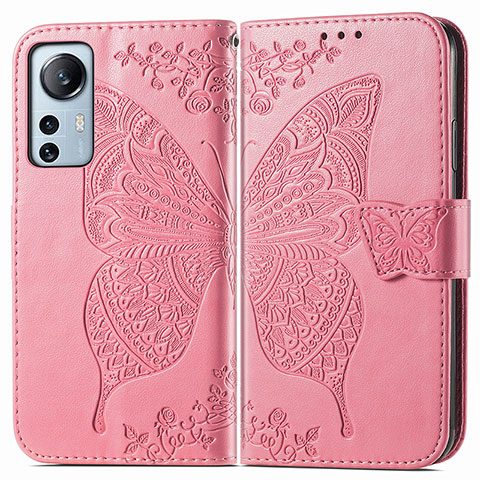 Custodia Portafoglio In Pelle Farfalla Cover con Supporto per Xiaomi Mi 12S Pro 5G Rosa Caldo