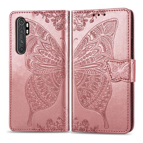 Custodia Portafoglio In Pelle Farfalla Cover con Supporto per Xiaomi Mi Note 10 Lite Rosa