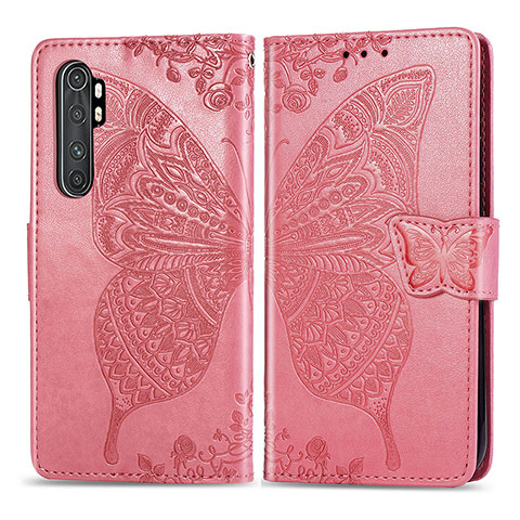 Custodia Portafoglio In Pelle Farfalla Cover con Supporto per Xiaomi Mi Note 10 Lite Rosa Caldo