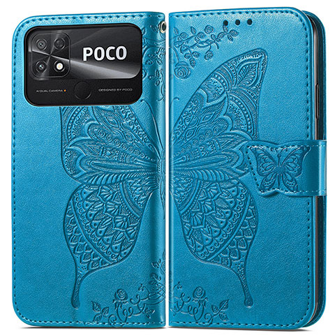 Custodia Portafoglio In Pelle Farfalla Cover con Supporto per Xiaomi Poco C40 Blu