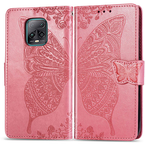 Custodia Portafoglio In Pelle Farfalla Cover con Supporto per Xiaomi Redmi 10X 5G Rosa Caldo