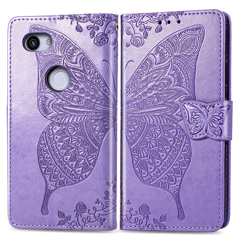 Custodia Portafoglio In Pelle Farfalla Cover con Supporto S01D per Google Pixel 3a XL Lavanda