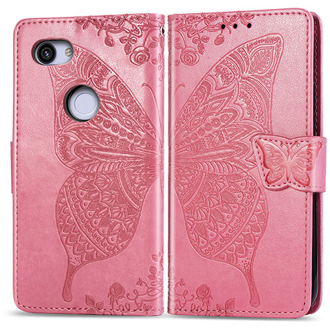 Custodia Portafoglio In Pelle Farfalla Cover con Supporto S01D per Google Pixel 3a XL Rosa Caldo