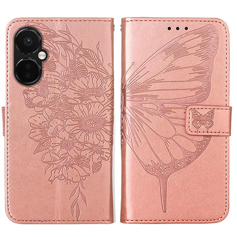 Custodia Portafoglio In Pelle Farfalla Cover con Supporto Y01B per OnePlus Nord N30 5G Oro Rosa
