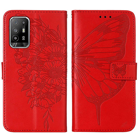 Custodia Portafoglio In Pelle Farfalla Cover con Supporto Y01B per Oppo F19 Pro+ Plus 5G Rosso