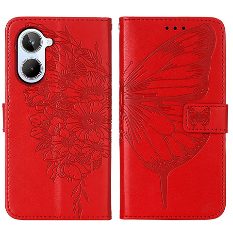 Custodia Portafoglio In Pelle Farfalla Cover con Supporto Y01B per Realme 10 4G Rosso