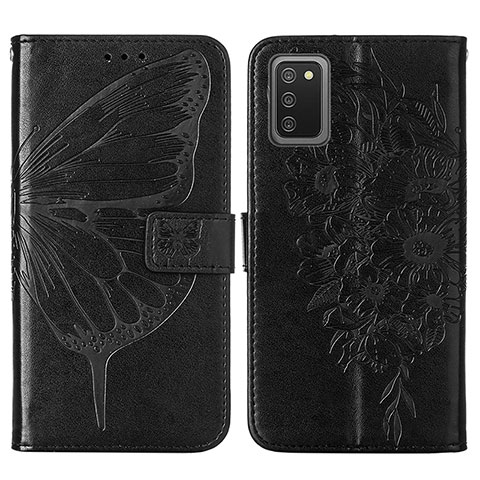 Custodia Portafoglio In Pelle Farfalla Cover con Supporto Y01B per Samsung Galaxy A02s Nero