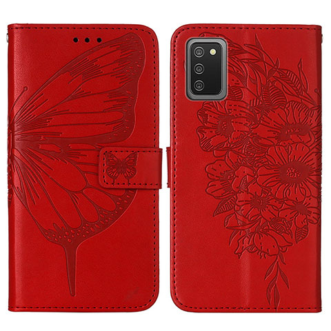 Custodia Portafoglio In Pelle Farfalla Cover con Supporto Y01B per Samsung Galaxy A02s Rosso