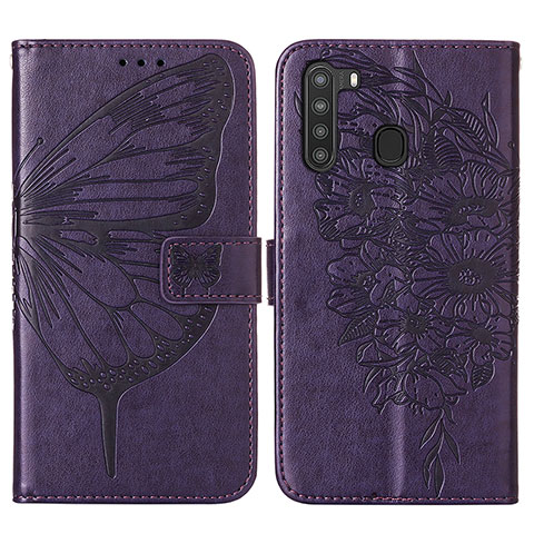 Custodia Portafoglio In Pelle Farfalla Cover con Supporto Y01B per Samsung Galaxy A21 Viola