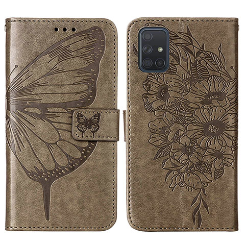 Custodia Portafoglio In Pelle Farfalla Cover con Supporto Y01B per Samsung Galaxy A51 4G Grigio