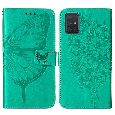 Custodia Portafoglio In Pelle Farfalla Cover con Supporto Y01B per Samsung Galaxy A51 5G Verde