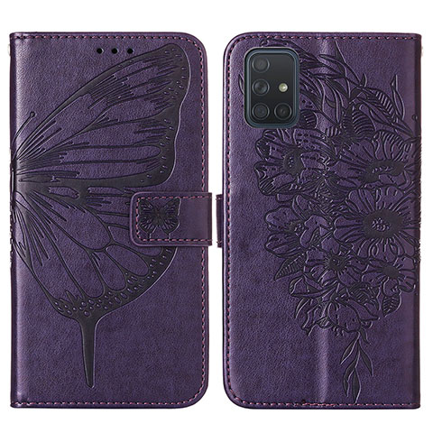 Custodia Portafoglio In Pelle Farfalla Cover con Supporto Y01B per Samsung Galaxy A51 5G Viola