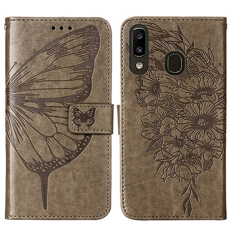 Custodia Portafoglio In Pelle Farfalla Cover con Supporto Y01B per Samsung Galaxy M10S Grigio