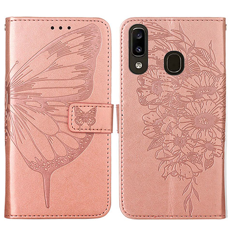 Custodia Portafoglio In Pelle Farfalla Cover con Supporto Y01B per Samsung Galaxy M10S Oro Rosa