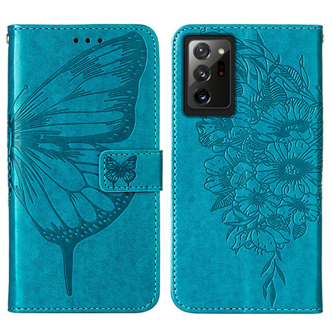 Custodia Portafoglio In Pelle Farfalla Cover con Supporto Y01B per Samsung Galaxy Note 20 Ultra 5G Blu