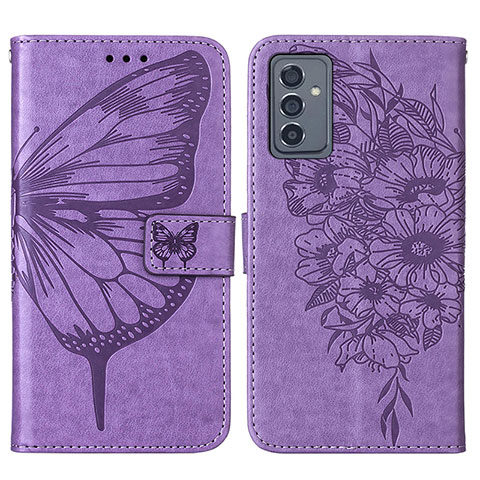 Custodia Portafoglio In Pelle Farfalla Cover con Supporto Y01B per Samsung Galaxy Quantum2 5G Lavanda