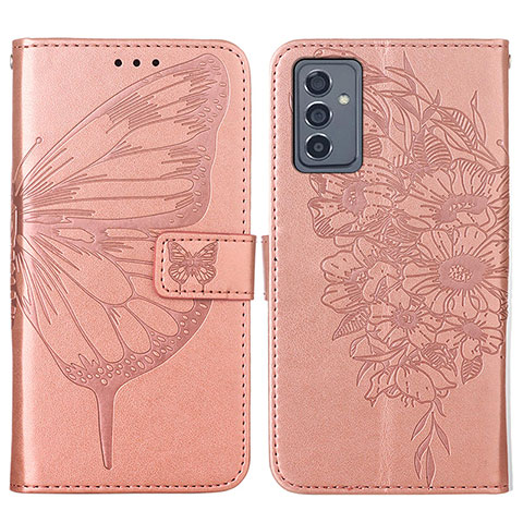 Custodia Portafoglio In Pelle Farfalla Cover con Supporto Y01B per Samsung Galaxy Quantum2 5G Oro Rosa