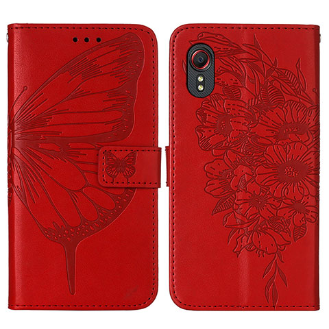 Custodia Portafoglio In Pelle Farfalla Cover con Supporto Y01B per Samsung Galaxy XCover 5 SM-G525F Rosso