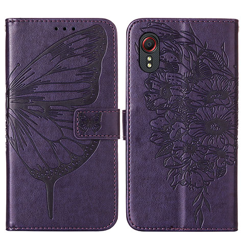 Custodia Portafoglio In Pelle Farfalla Cover con Supporto Y01B per Samsung Galaxy XCover 5 SM-G525F Viola